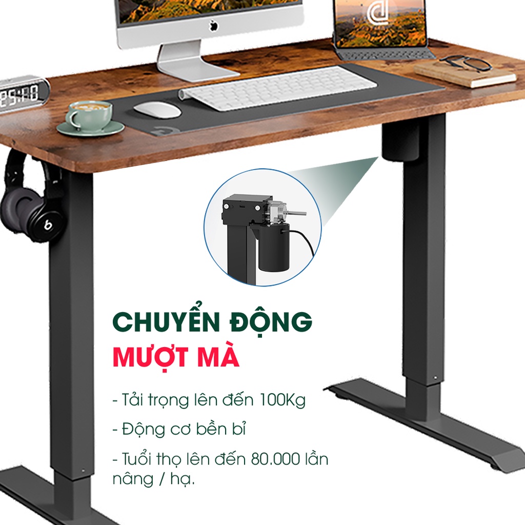 Bàn nâng hạ Ergonomic Smart Desk V2 Công Thái Học + Mặt bàn vân gỗ Sồi - Bàn nâng hạ thông minh tự động điều chỉnh điện