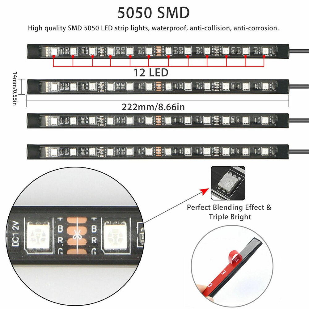 Dây Đèn LED 48 Bóng Nhiều Màu RGB Điều Khiển Từ Xa 12V DC Dùng Để Trang Trí Nội Thất Xe Hơi