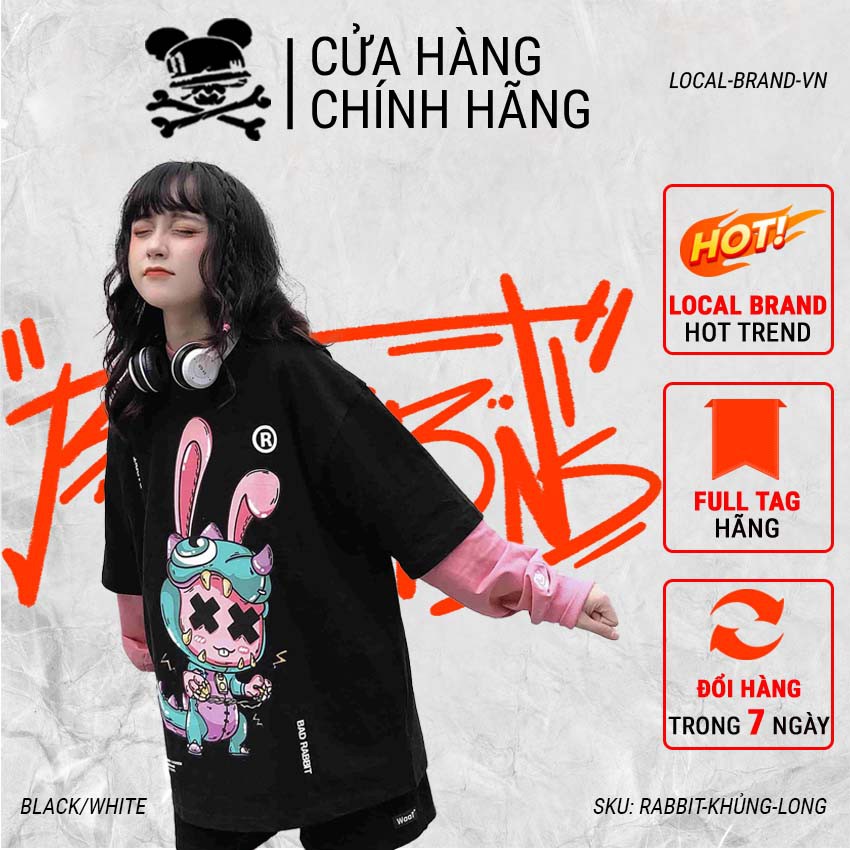 [LOCAL BRAND] Áo thun Rabit khủng long tay lỡ form rộng vải Cotton - Thời trang nam nữ Unisex Streetwear