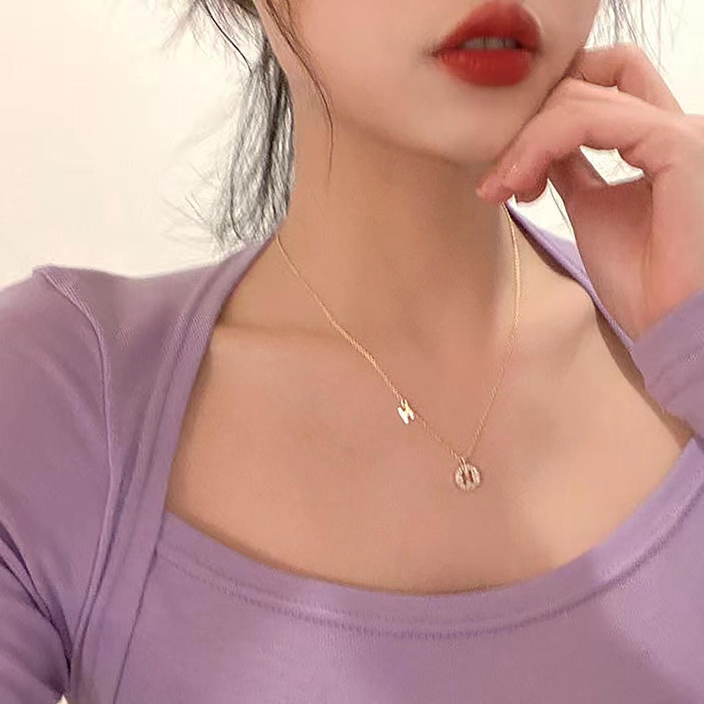 vòng cổ nữ chữ H đôi màu vàng cực xinh phong cách Hàn Quốc