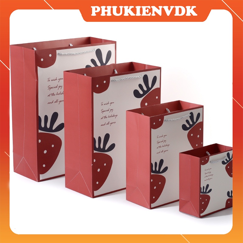 Túi quà tặng dâu tây túi giấy cứng chúc mừng sinh nhật lễ hội sự kiện