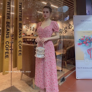 Maxi hoa nhí nhún ngực xẻ tà 🌸