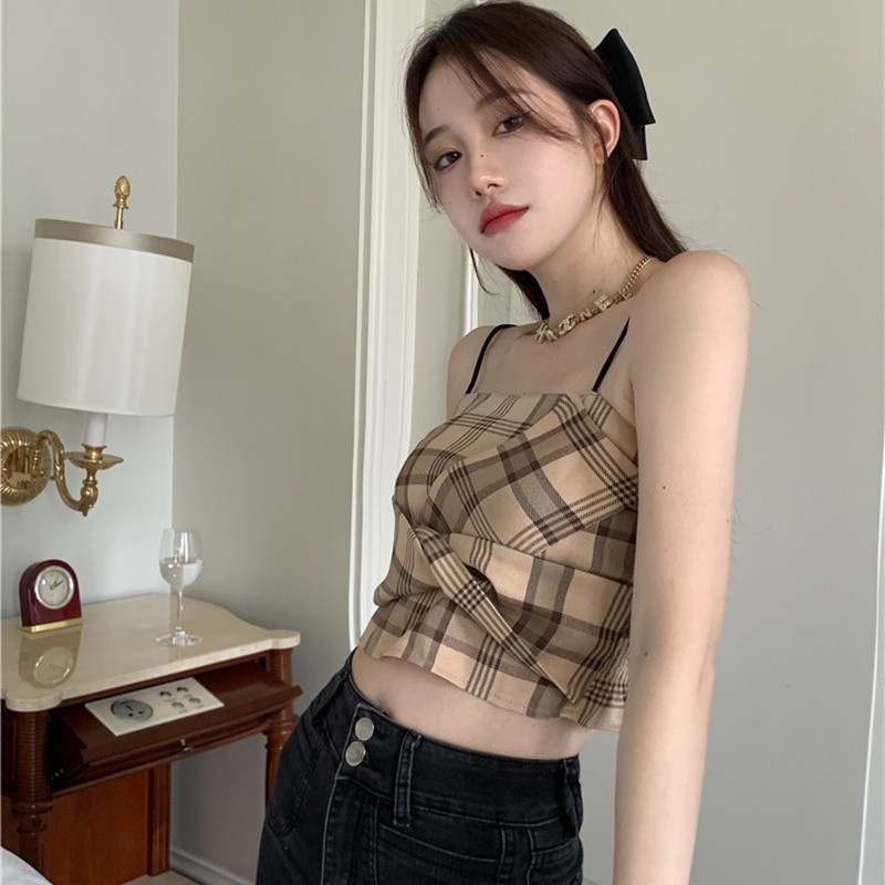 Áo Hai Dây Họa Tiết Sọc Caro Thời Trang Mùa Hè Dễ Phối Đồ Cho Nữ