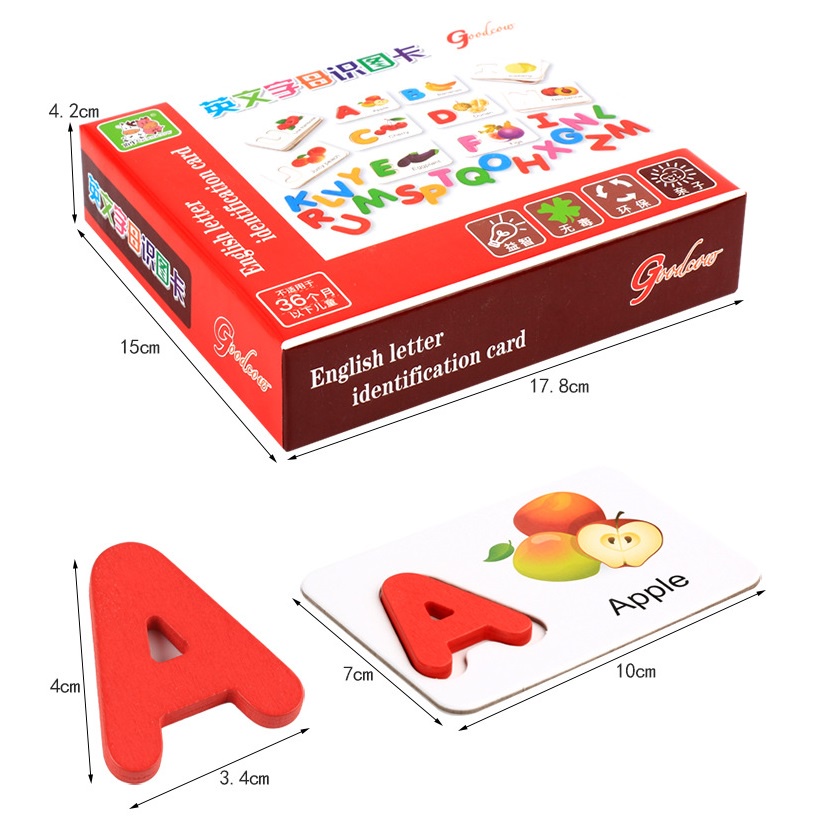 Bộ thẻ flashcards tiếng anh 26 thẻ + 26 chữ cái KB216007, thẻ flashcard tiếng anh giúp học tiếng anh qua hình ảnh cho bé