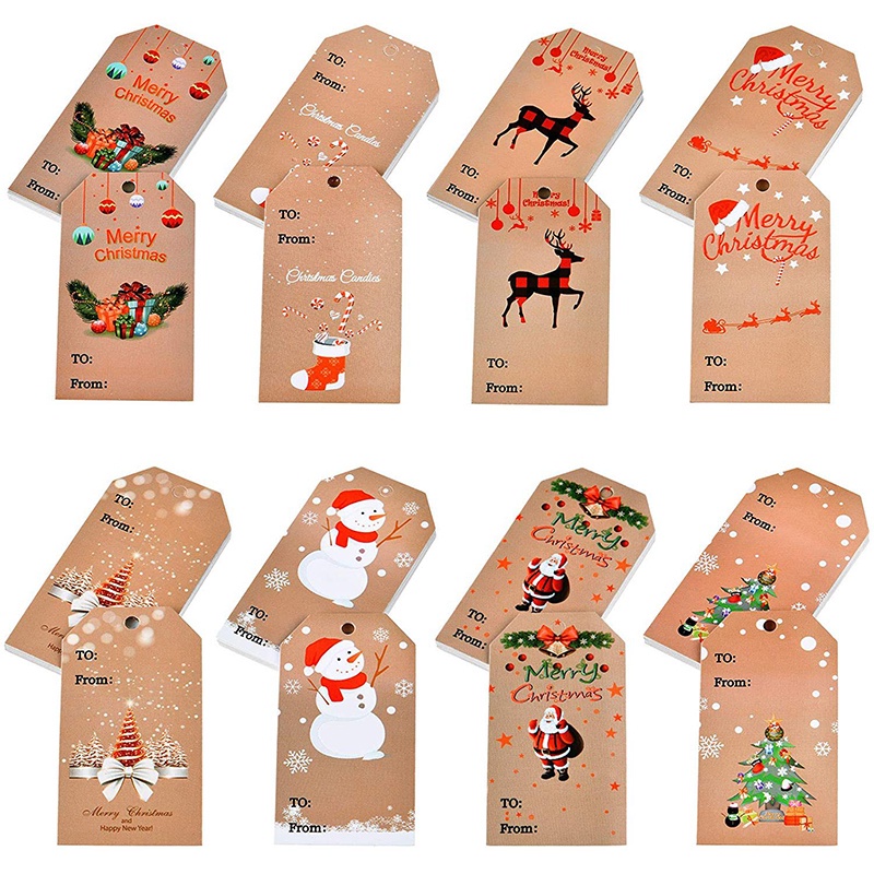 Set 100 thẻ giấy in chữ Merry Christmas dùng để trang trí quà giáng sinh