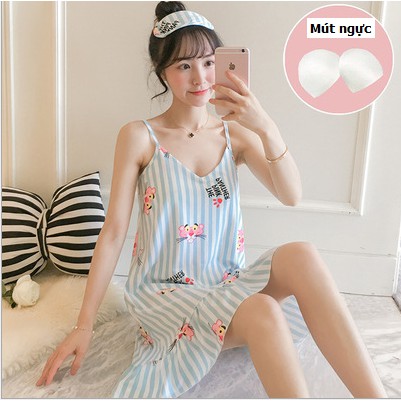 [Tặng gương makeup mini] Váy Ngủ Mặc Nhà có mút ngực (kèm bịt che mắt khi ngủ) | BigBuy360 - bigbuy360.vn
