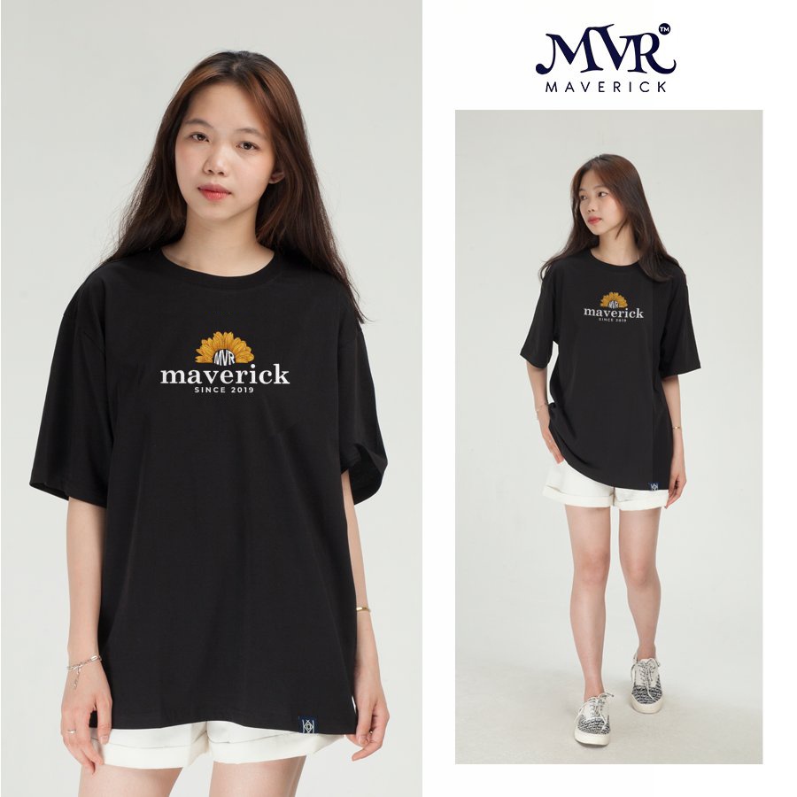 Áo Phông Thun Cotton Nam Cổ Tròn In Hình Logo Maverick Hoa Hướng Dương Since 2019 VNXK MVR KK3746