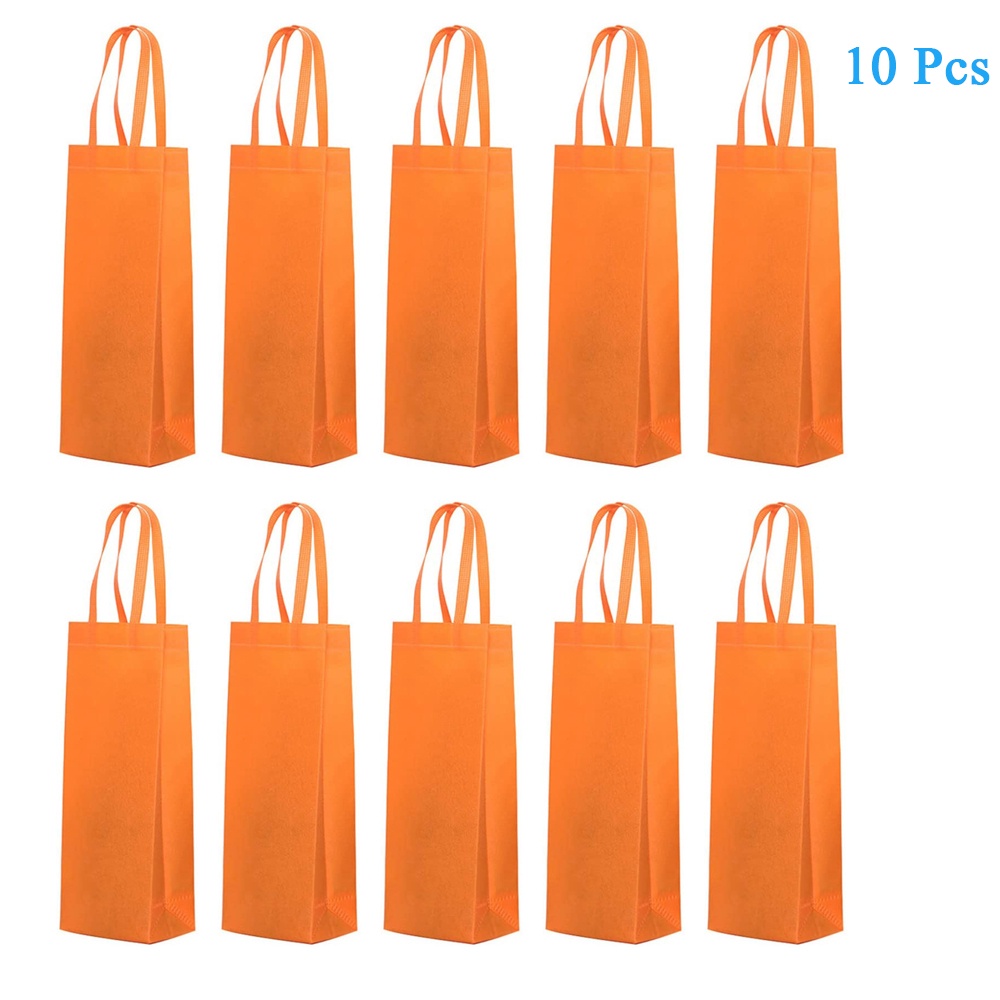 Set 10 Túi Đựng Chai Rượu Đơn Bằng Vải Không Dệt Có Tay Cầm Có Thể Tái Sử Dụng Kèm Giá Đỡ Đựng Chai Rượu