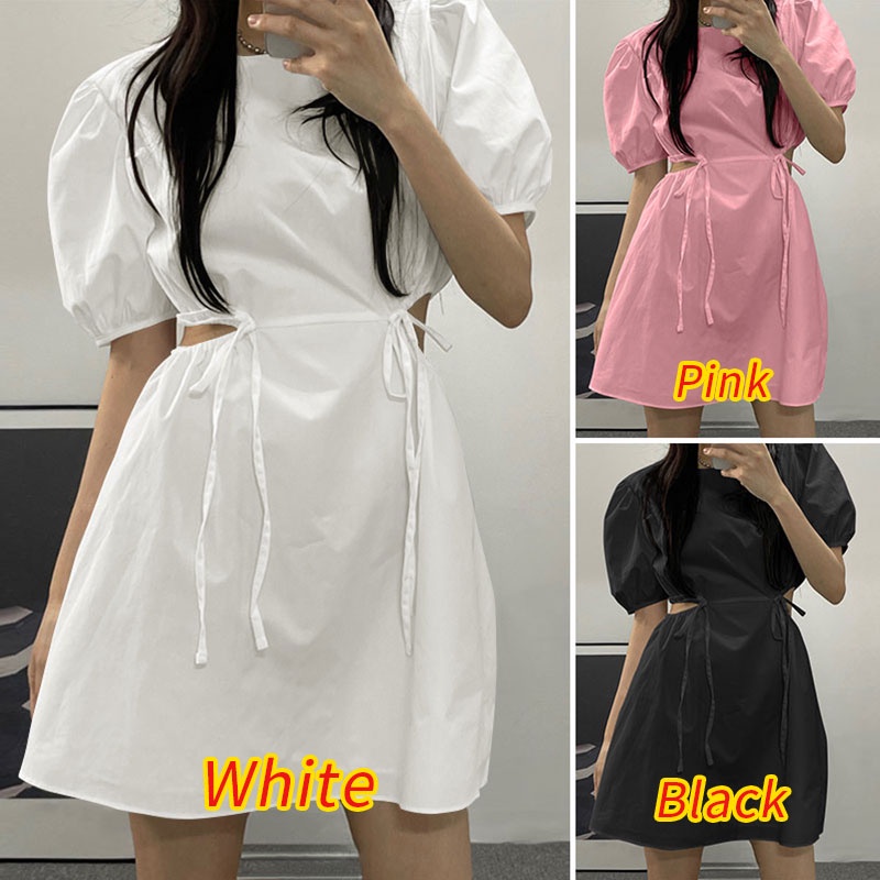 Đầm ZANZEA tay ngắn phồng cổ tròn thời trang dành cho nữ