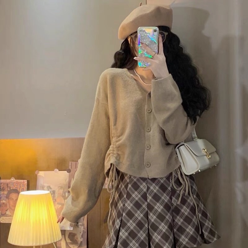 Order set váy nâu kiểu dáng hàn quốc. Chân váy tenins siêu hot