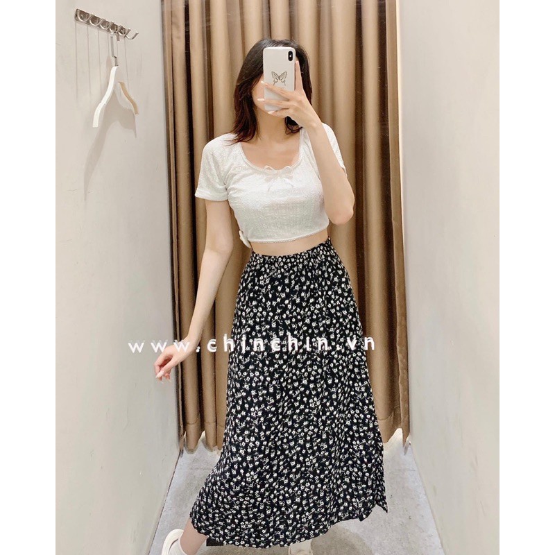 Set áo croptop chân váy hoa nhí xinh xắn