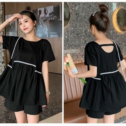 Bộ bầu đùi, dáng áo babydoll thoái mái, quần ngắn có chun tăng giảm bụng, hàng thiết kế viền đẹp, tiểu thư, sang chảnh