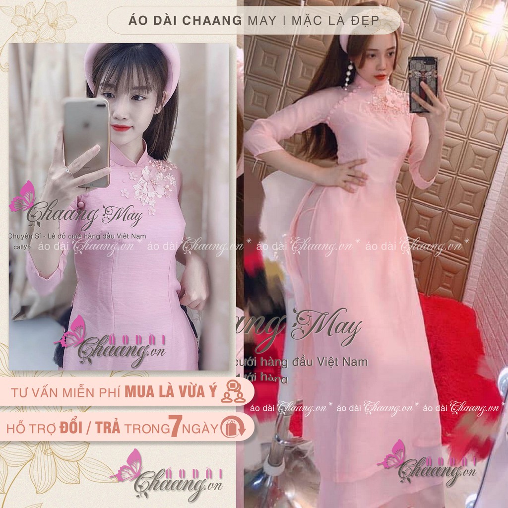 Áo Dài 4 Tà Cách Tân Lửng May Sẵn Lụa Xước Hồng Cao Cấp Mặc Lễ Tết Đẹp CT018A