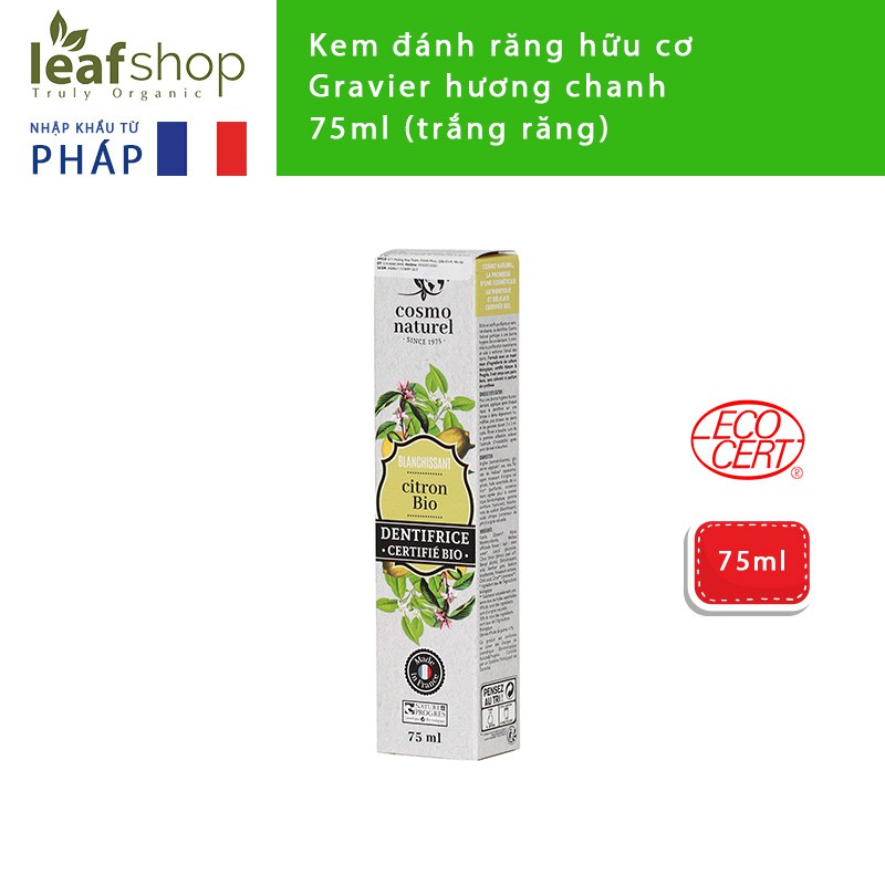 Kem đánh răng hữu cơ Gravier hương chanh 75ml