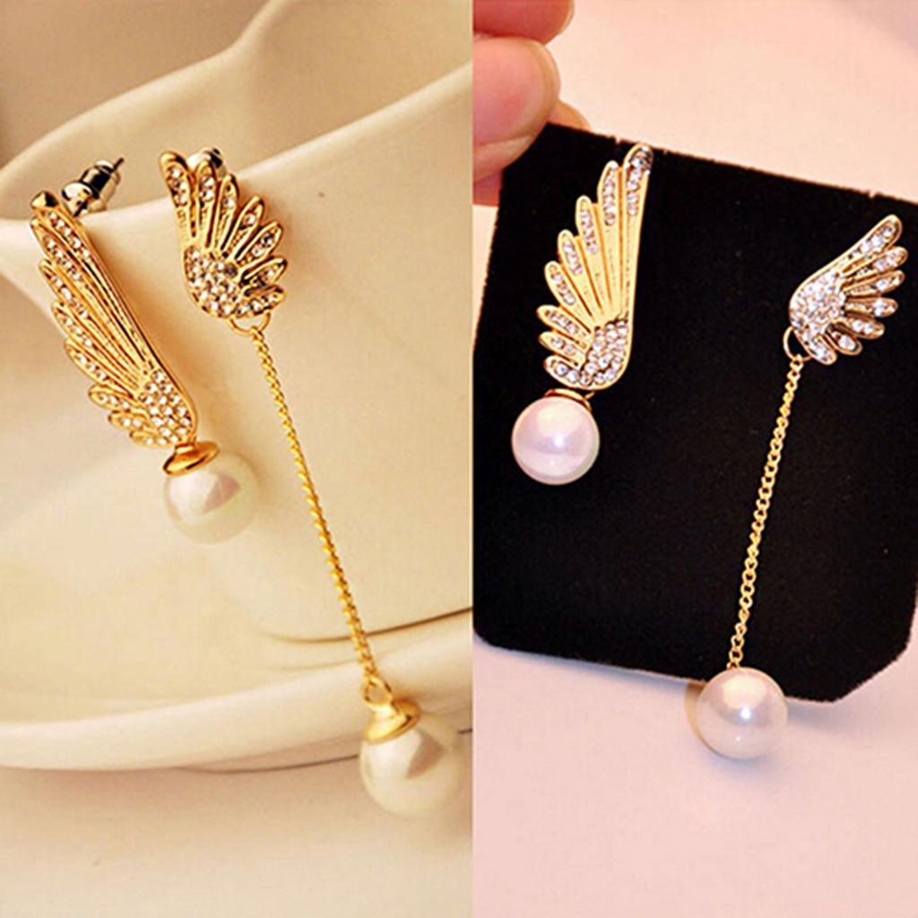 Đôi khuyên tai dài hình đôi cánh và ngọc trai xinh xắn cho nữ