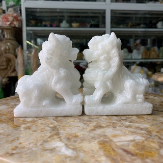 Cặp kỳ lân phong thuỷ đá cẩm thạch trắng - cao 10cm
