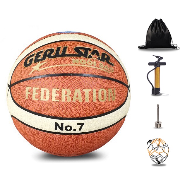 Bóng rổ da Geru Star bản Federation- Size 7 + Tặng kèm Kim bơm ,Túi lưới -Bóng thi đấu chính thức MẪU MỚI NHẤT