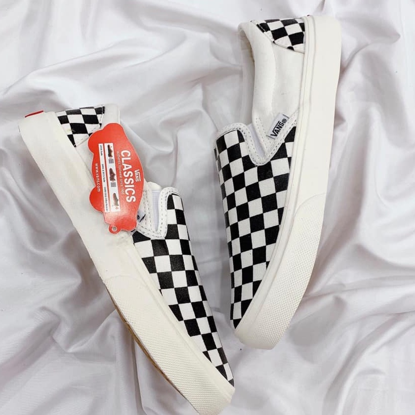 Giày Vans Caro Lười Kiểu Dáng Thể Thao Nam Nữ Full Box, Full Bill