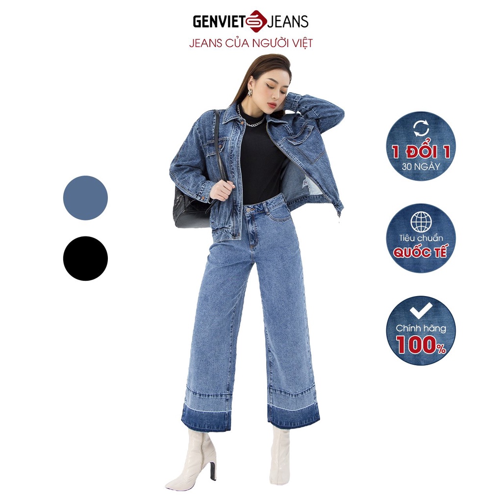 Quần Jeans Nữ Ống Rộng Cạp Cao GENVIET Ống Phối Trẻ Trung Hiện Đại Chất Bò Mềm Mại Tiêu Chuẩn Quốc Tế TQ124J1746