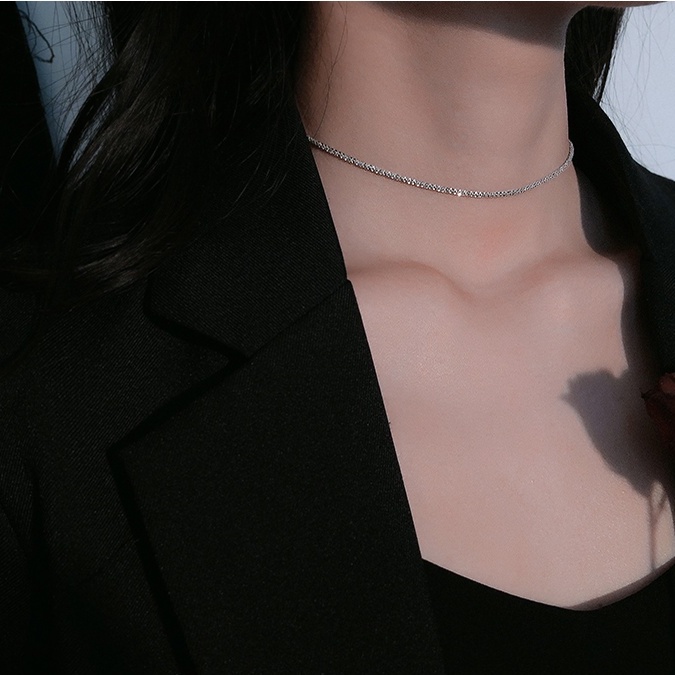 Vòng cổ bạc ý 925 trơn nhám choker nữ thời trang
