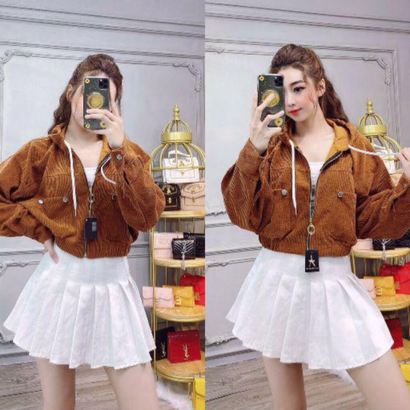 [Ảnh&vedeo thật]ÁO KHOÁC NHUNG GÂN FORM NGẮN THỜI TRANG | BigBuy360 - bigbuy360.vn