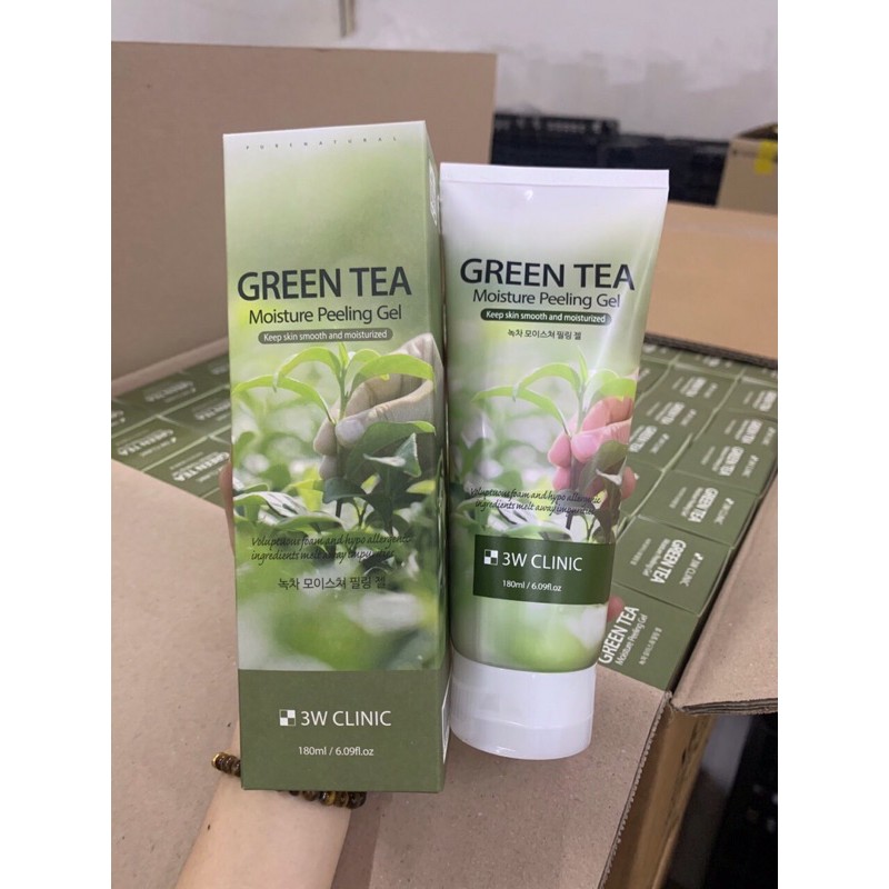 (chính hãng) Gel tẩy da chết mặt trà xanh 3W Clinic Green Tea Moisture Peeling Gel #180ml