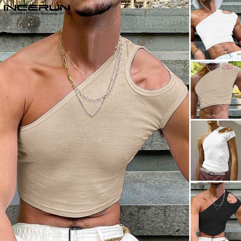 Áo thun INCERUN hở vai không tay thời trang mùa hè dành cho nam