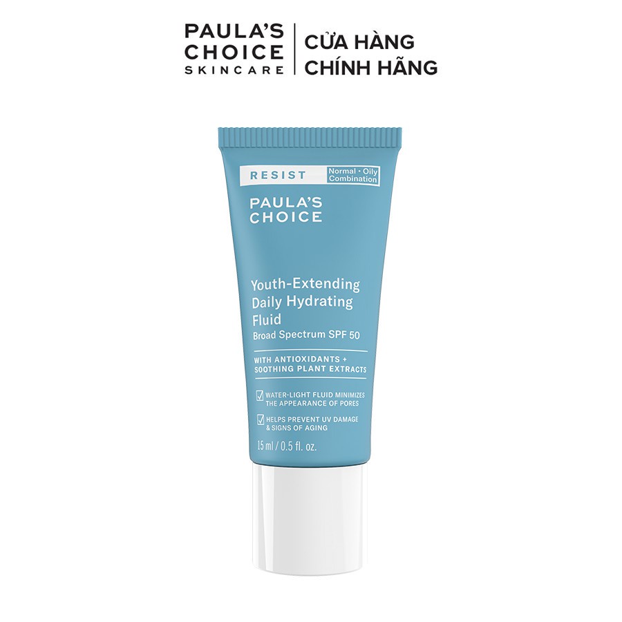 Kem ngày mềm mịn, chống nắng phổ rộng Paula's Choice Resist Youth-Extending Daily Mattifying Fluid SPF 50 15ml Mã 7807