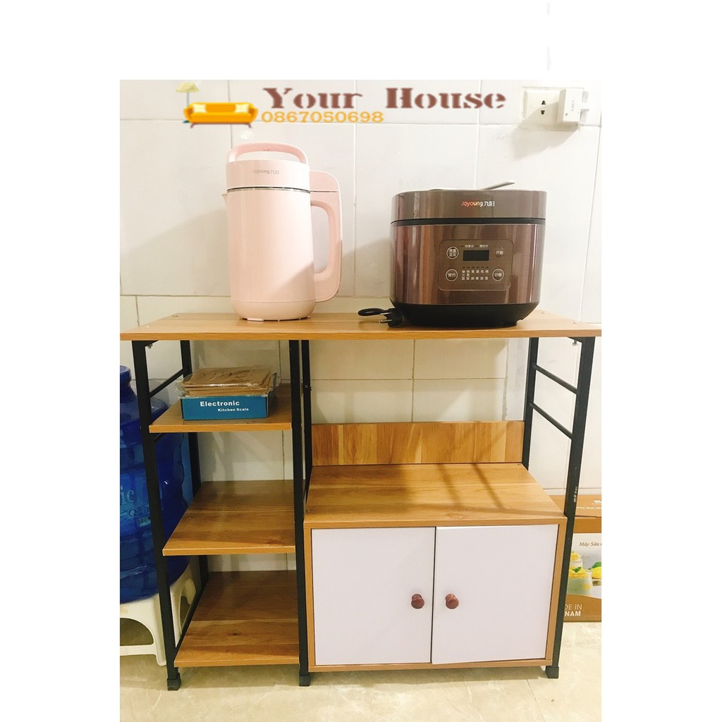 Kệ Lò Vi Sóng, Kệ Để Đồ Nhà Bếp Khung Sắt Mặt Gỗ YOUR HOUSE Siêu Bền Đẹp