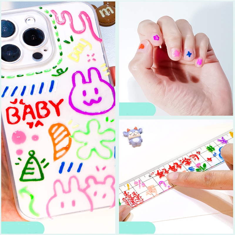 Bút Đánh Dấu Dạng Thạch 3D Nổi 6 Màu Sáng Tạo DIY Cho Học Sinh