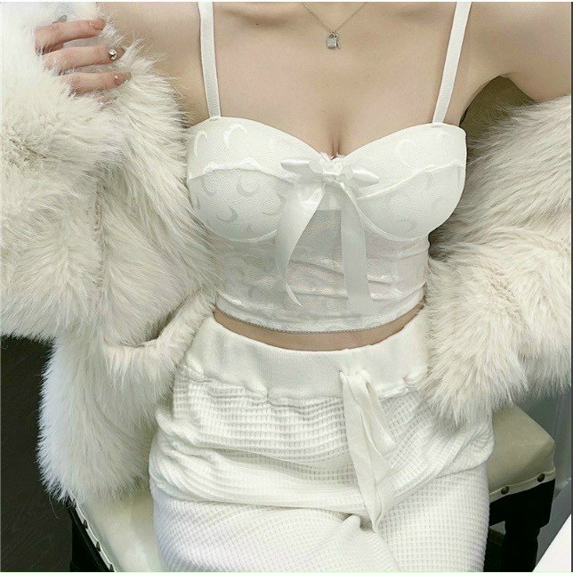 Bra 2 Dây Cúp Ngực Gợi Cảm Sexy Kiểu Dáng Trẻ Trung Ren Hình Mặt Trắng