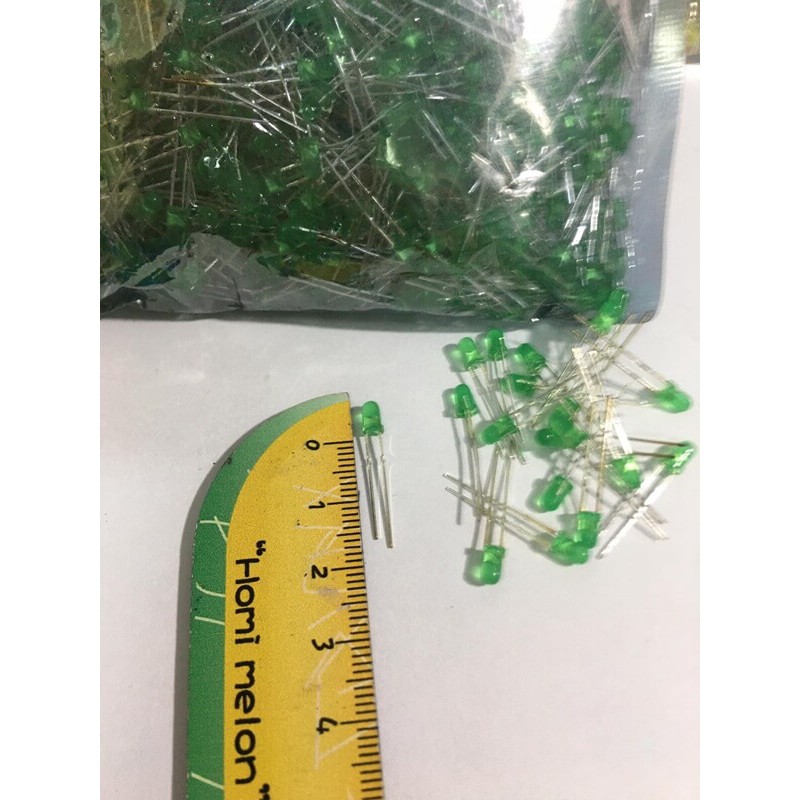 (100 cái) LED xanh 3mm siêu sáng, chân ngắn Mới !