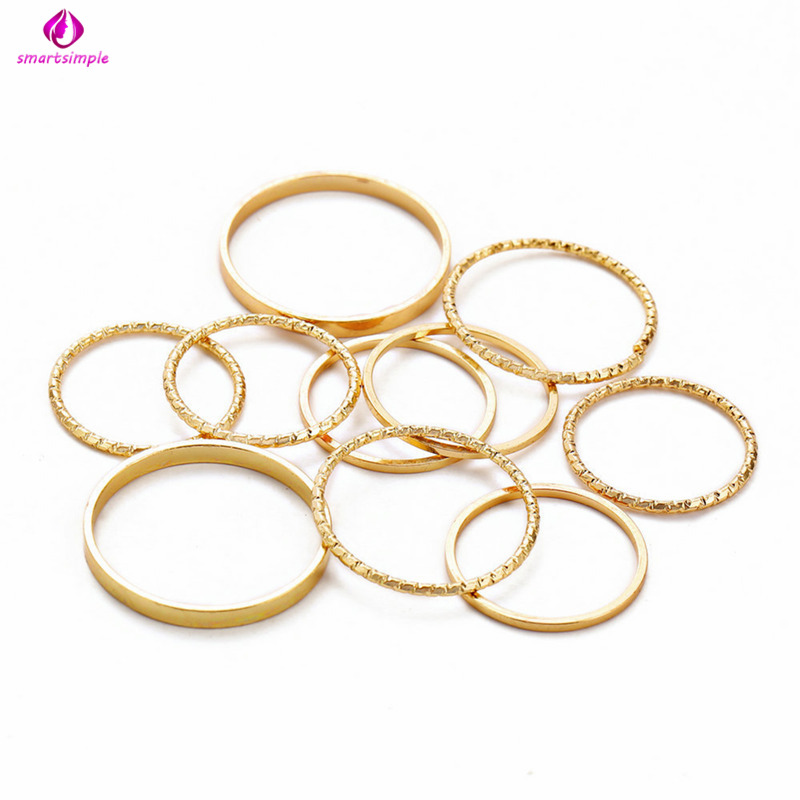 Bộ 10 nhẫn hợp kim phong cách vintage cho nữ