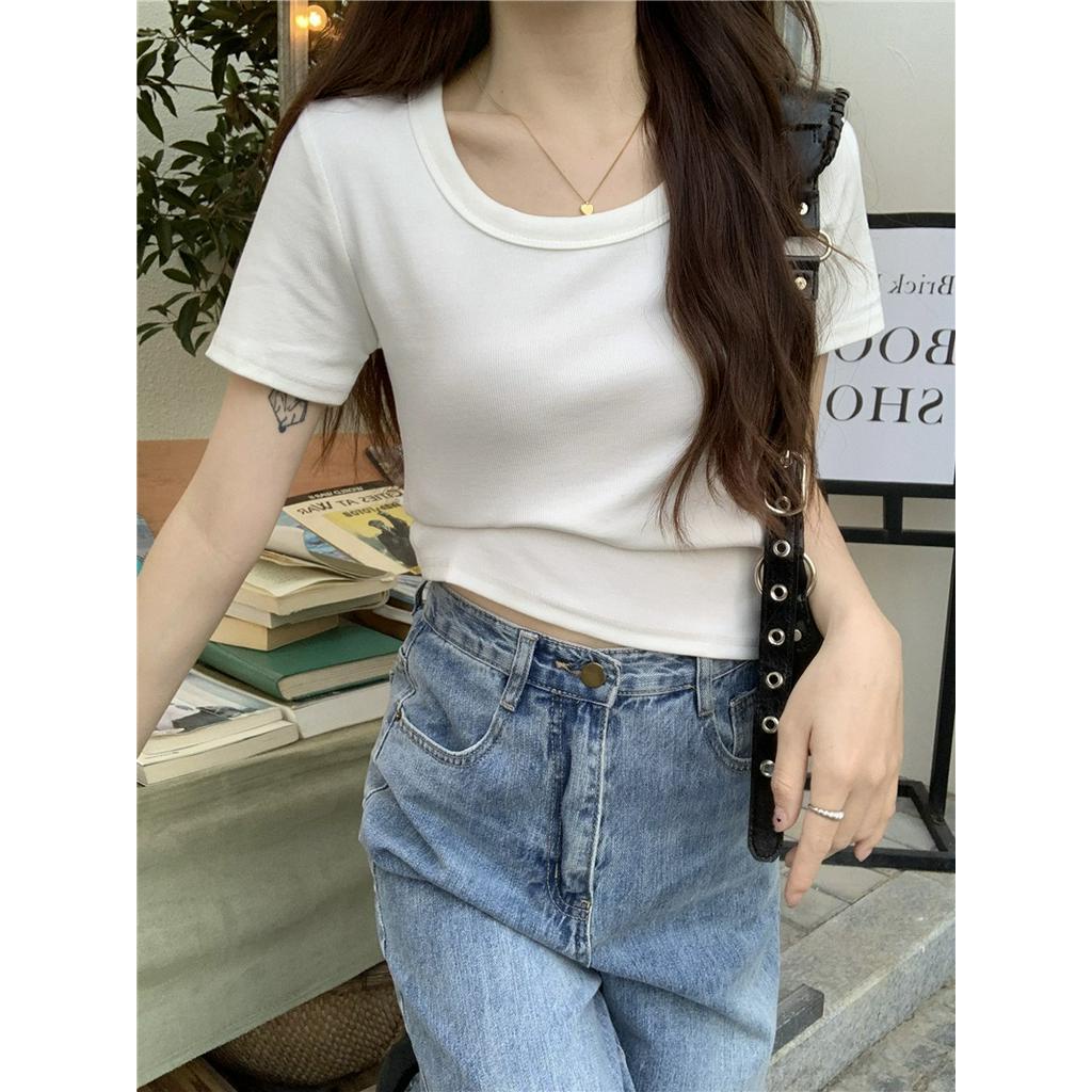 Áo Thun Cổ Tròn Ngắn Tay Dáng Ôm Ngắn Thời Trang Cá Tính 62107