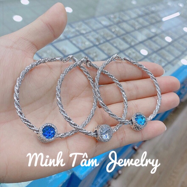 Vòng xoắn bạc Ý xi kim charm đá mệnh S925-Minh Tâm Jewelry