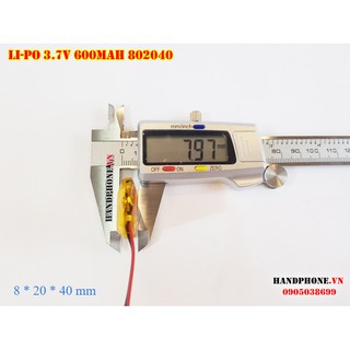 Pin Li-Po 3.7V 600 / 650mAh 802040 (Li-Polymer) cho máy nội soi, định vị GPS, máy ghi âm, camera hàng trình