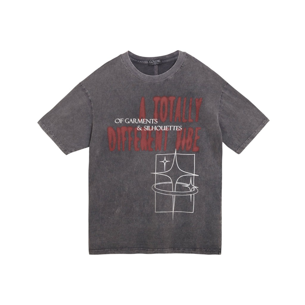 Áo thun 'GOLDIE VIBE' 100% cotton 2 chiều giặt mài màu xám