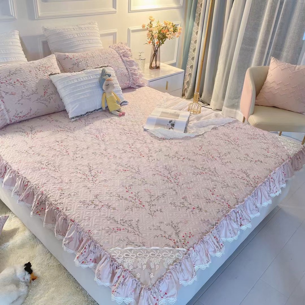 SÉT 3 MÓN COTTON BÈO REN BO CHUN BỌC ĐỆM HOA NHÍ PHONG CÁCH PHÁP