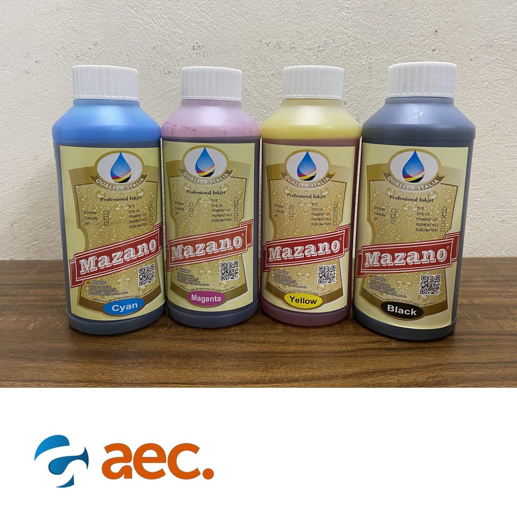 Bộ 4 chai mực Dye UV chống bay màu Mazano chai 1 lít gồm 4 màu  dùng cho các máy in Canon