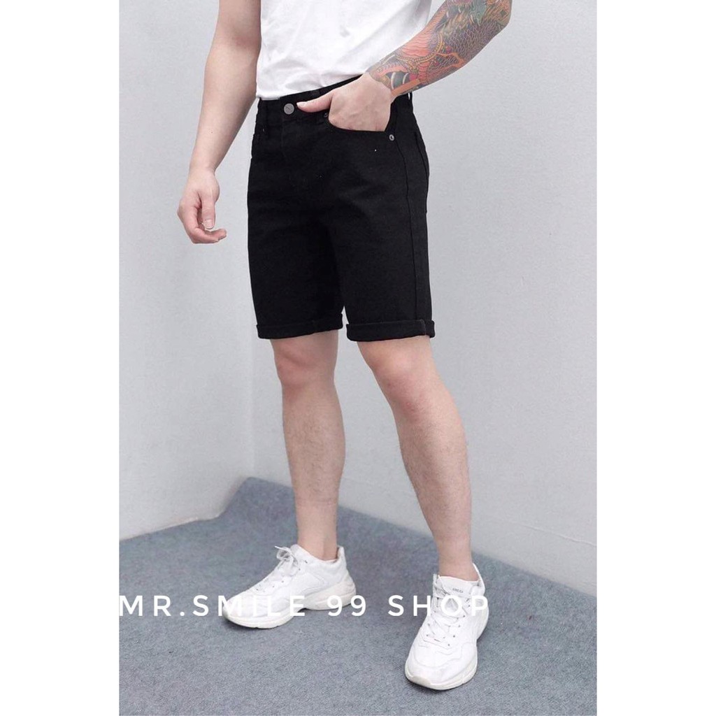 Quần Short Jean Nam Basic Trắng Đen Co Giãn, Chất Dày Mr Smile 99 Shop