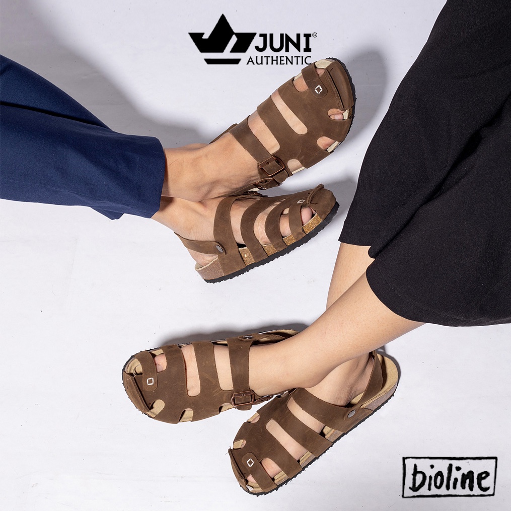 Giày sandals dáng rọ quai hậu da bò thật nam nữ đế trấu, xăng đan học sinh đi học cao cấp Bioline Birken