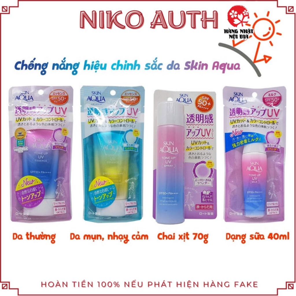 Kem chống nắng Skin Aqua kem chống nắng nâng tông Skin Aqua SPF50+ PA++++ niko