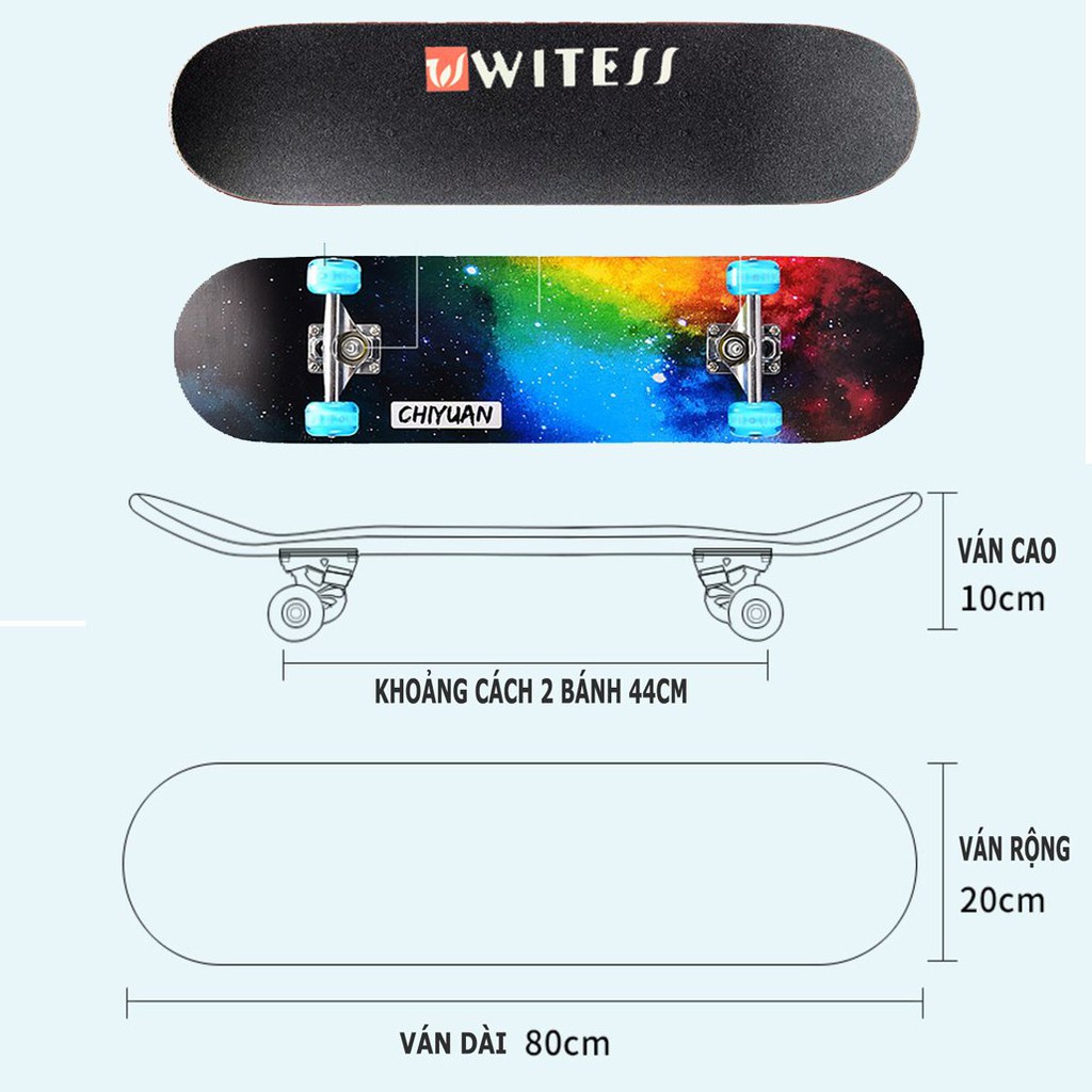 Ván Trượt Người Lớn Mặt Nhám CAO CẤP, Bánh Xe Có Đèn Led, Ván Trượt Thể Thao Skateboard Gỗ Phong Ép Chắc Chắn_Zenishop