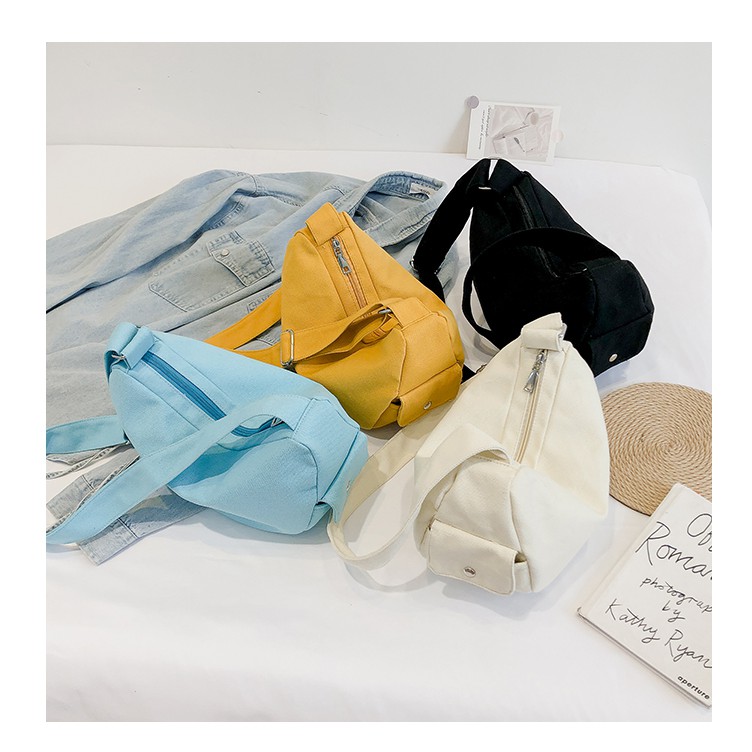 Túi vải túi tote đeo chéo bán nguyệt vải canvas phong cách unisex đựng sách vở đi học đi chơi