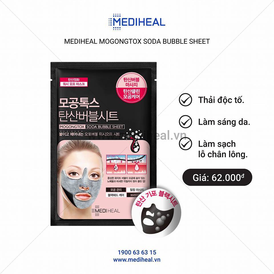 [Mã BMLT35 giảm đến 35K đơn 99K] Mặt nạ thải độc bong bóng Mediheal Mogongtox Soda Bubble Sheet 18ml