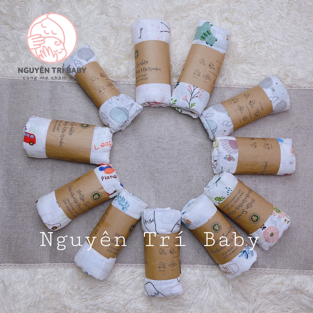 Khăn sợi tre Muslin Swaddle 100% Organic siêu mềm