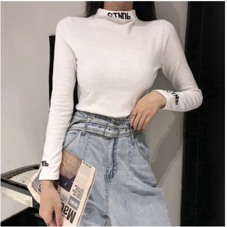 Áo thun dài tay thu đông body in chữ  - ảnh thật cuối