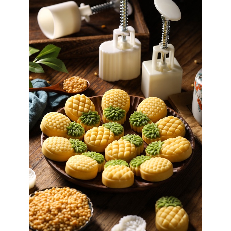 Khuôn Nhựa Nhấn Bánh Trung Thu 2/4 Mặt Dứa Khuôn 50G Khuôn Cắt Cookie Ấn Tay Socola Bánh Trung Thu Khuôn Mẫu Tự Làm Bánh
