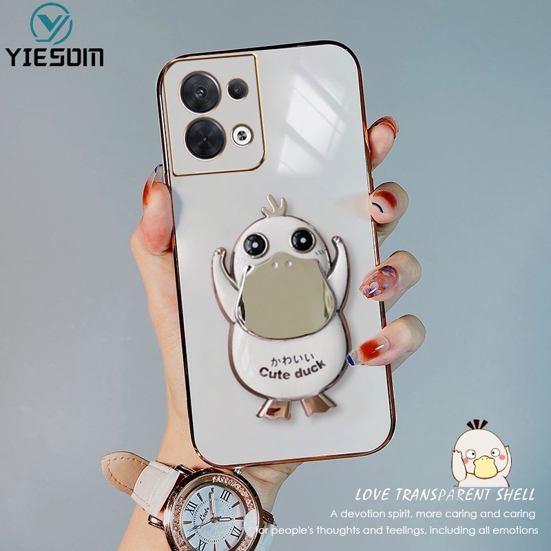 Ốp Điện Thoại Silicon Dẻo Kèm Giá Đỡ Hình Chú Vịt Dễ Thương Chống Sốc Cho OPPO Reno 8 8Z 7 7Z 4G 5G