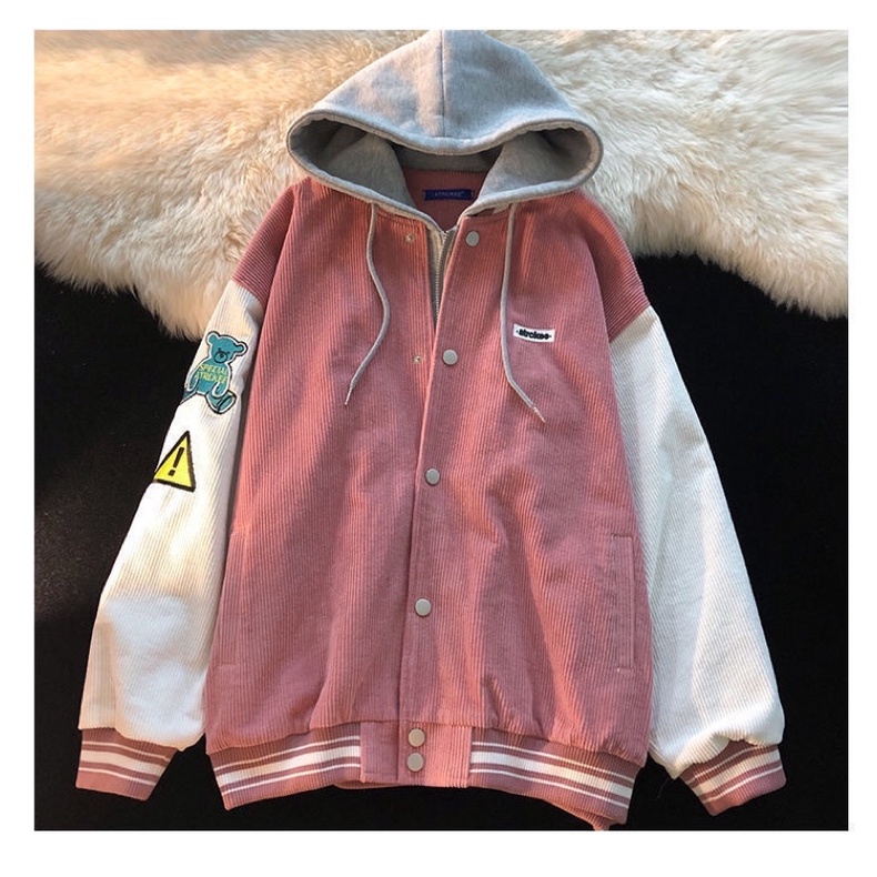 Áo Khoác Bomber Jacket Unisex Nhung Tăm 2 Lớp Có Mũ